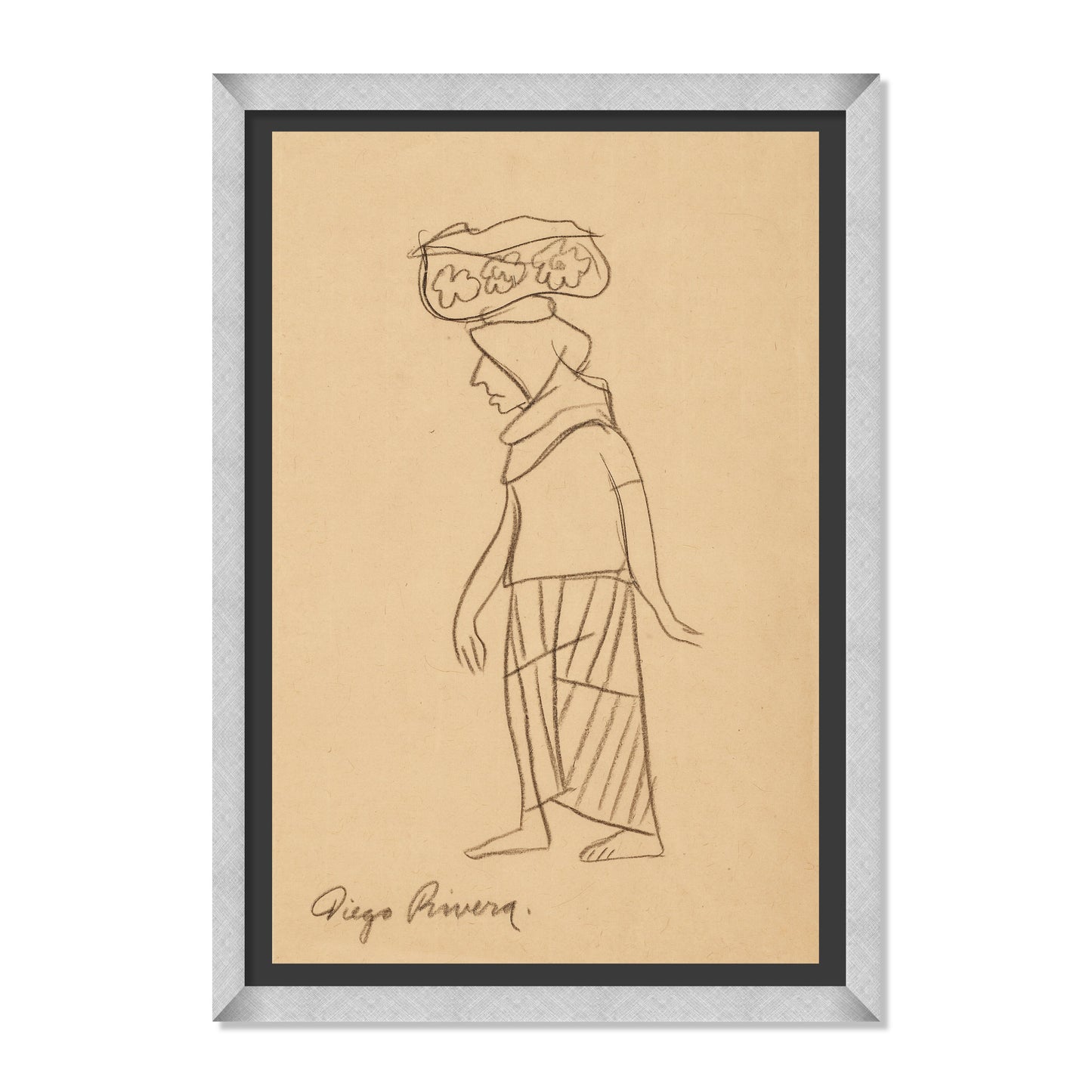 APUNTE DE MUJER CARGANDO CANASTA CON FLORES