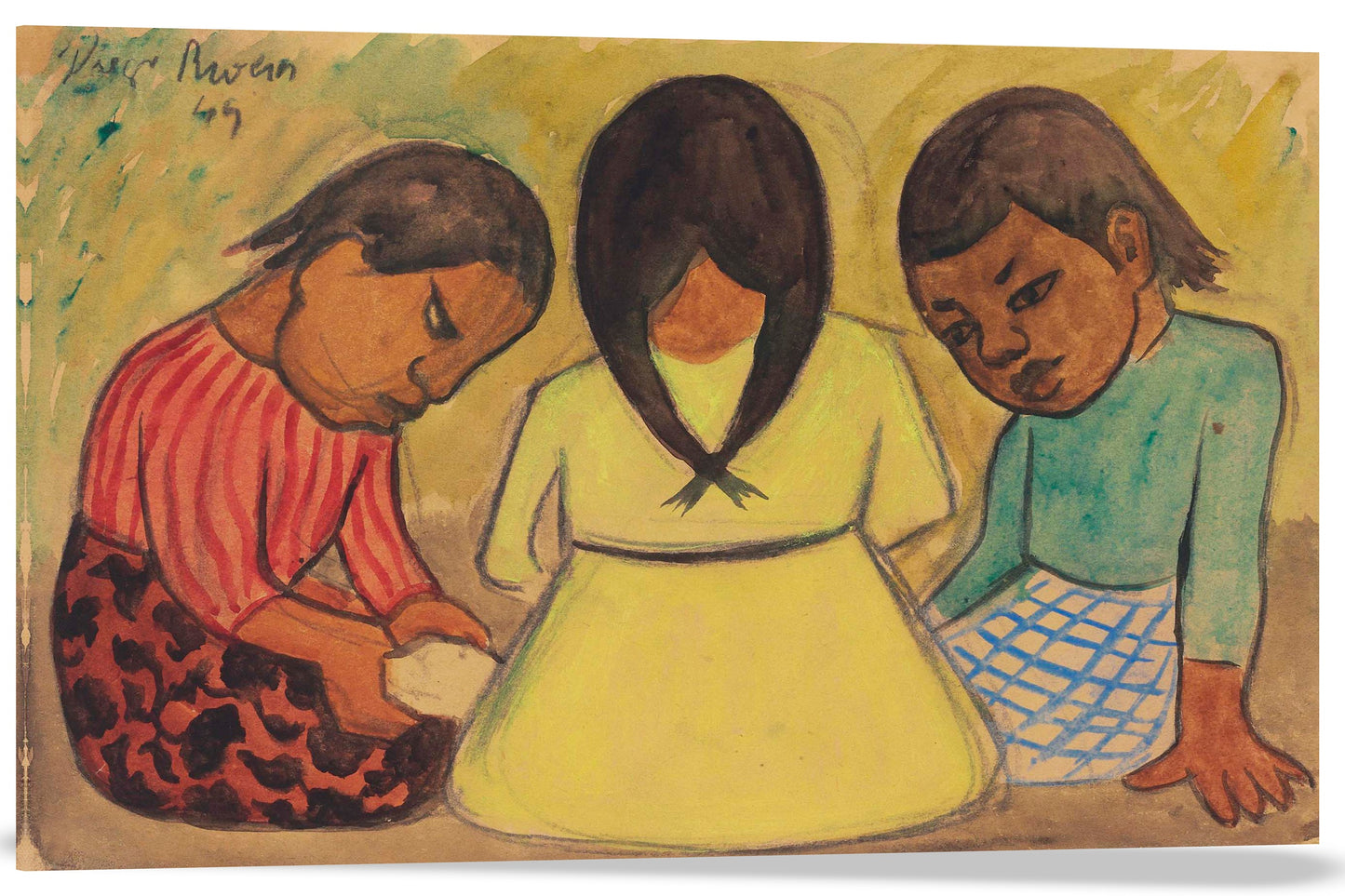 TRES NIÑAS SENTADAS EN EL SUELO