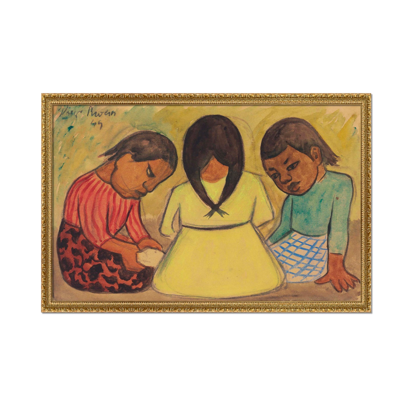 TRES NIÑAS SENTADAS EN EL SUELO
