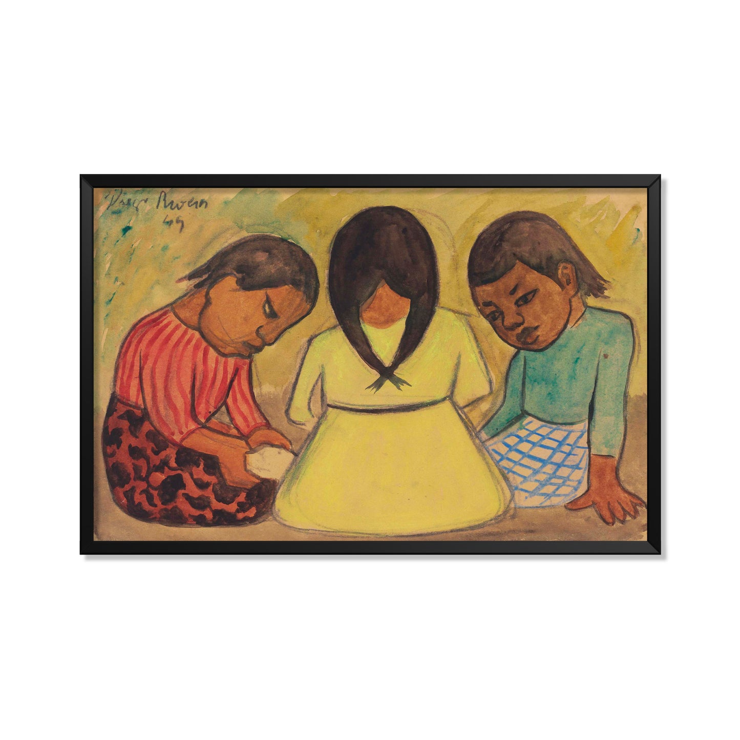 TRES NIÑAS SENTADAS EN EL SUELO
