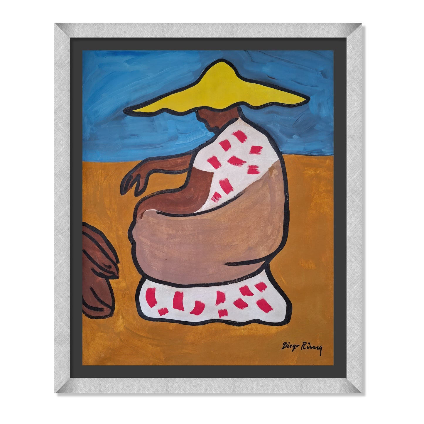 MUJER SENTADA DE PERFIL CON SOMBRERO AMARILLO
