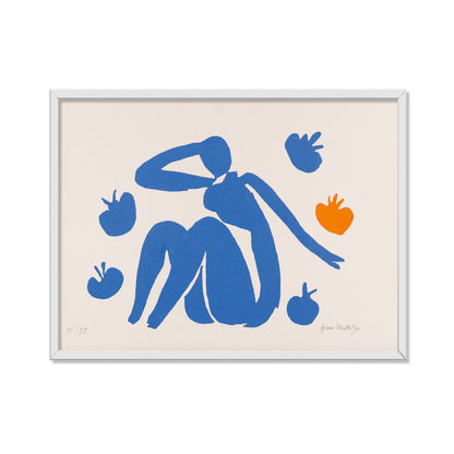 DESNUDO AZUL CON MANZANAS