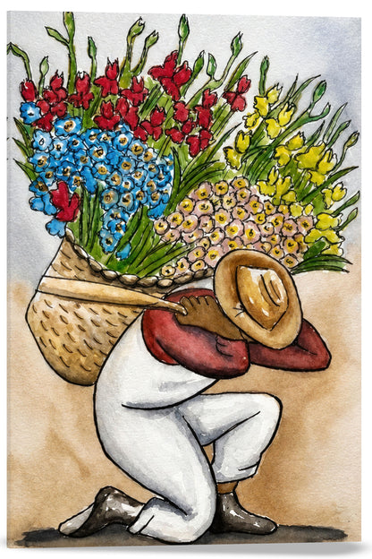 OBRERO CARGANDO FLORES