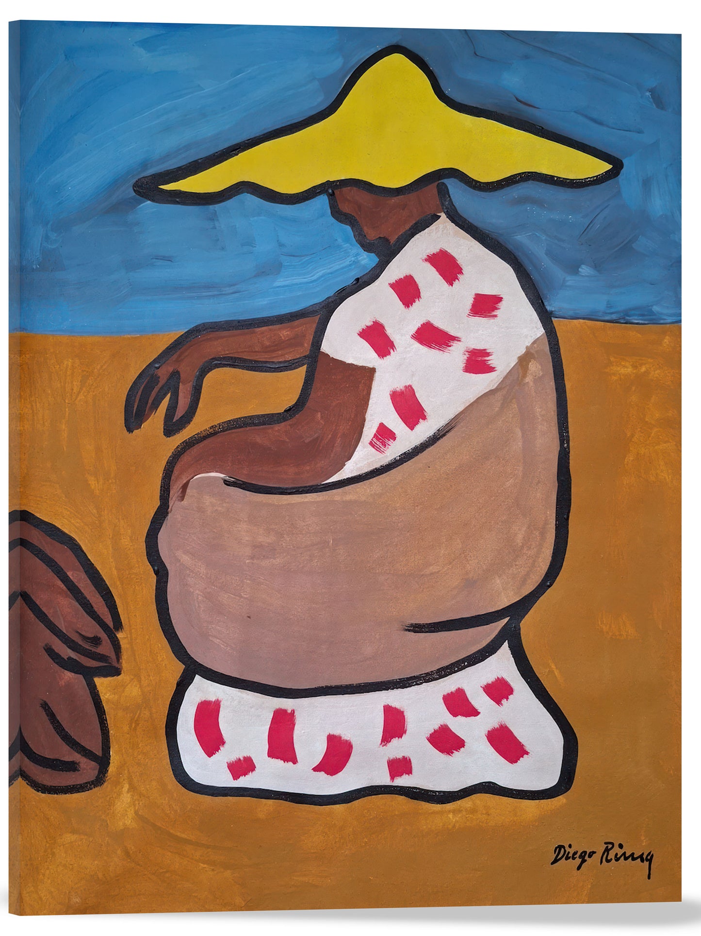 MUJER SENTADA DE PERFIL CON SOMBRERO AMARILLO