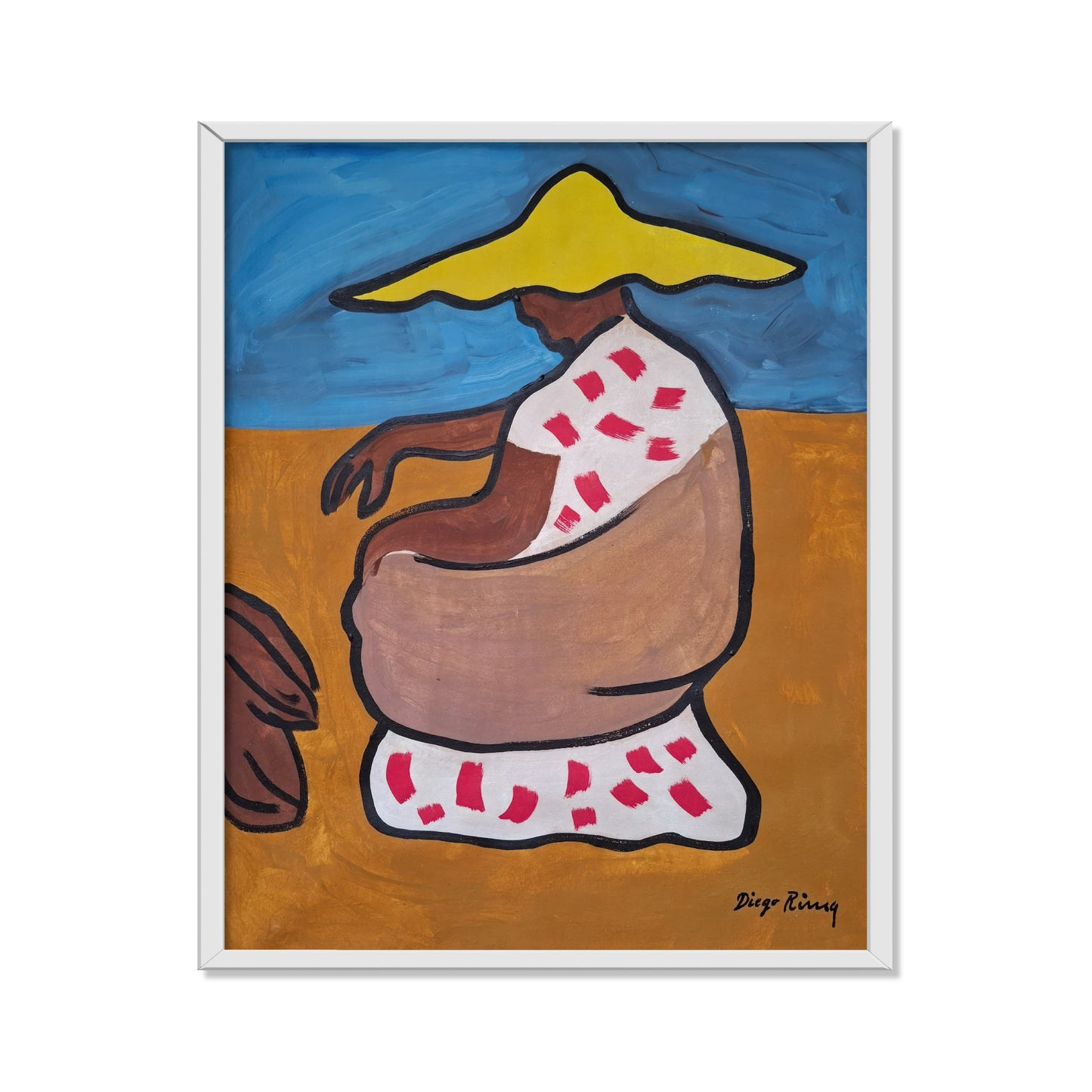 MUJER SENTADA DE PERFIL CON SOMBRERO AMARILLO