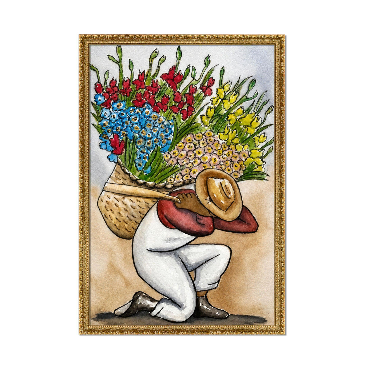 OBRERO CARGANDO FLORES
