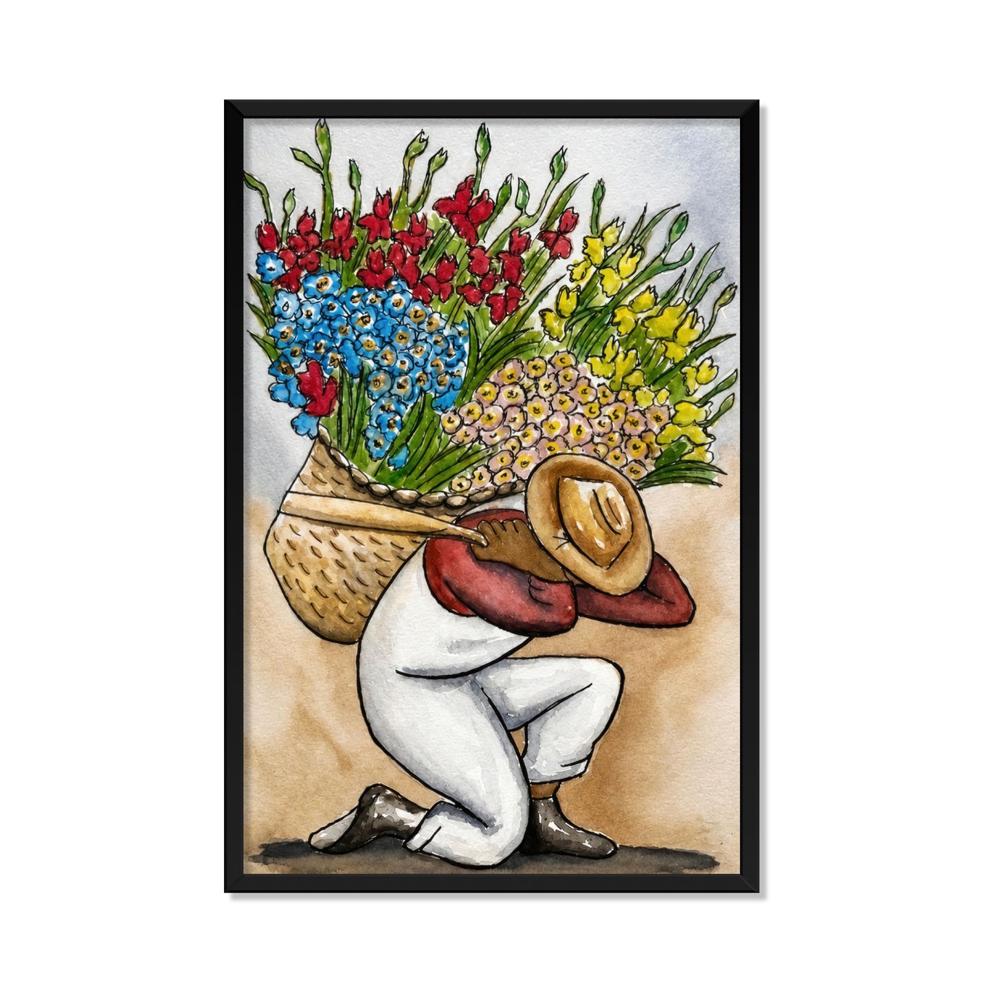 OBRERO CARGANDO FLORES