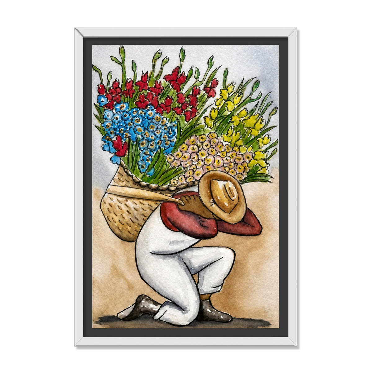 OBRERO CARGANDO FLORES