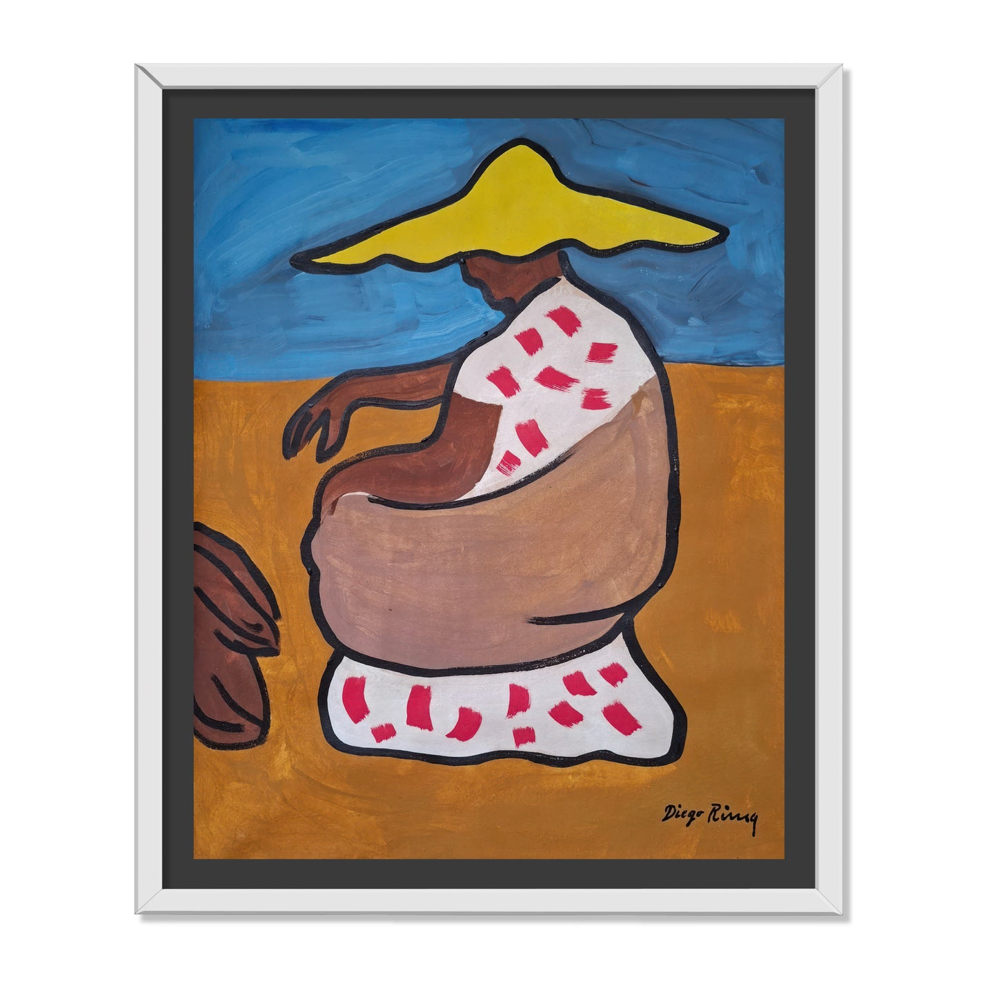 MUJER SENTADA DE PERFIL CON SOMBRERO AMARILLO