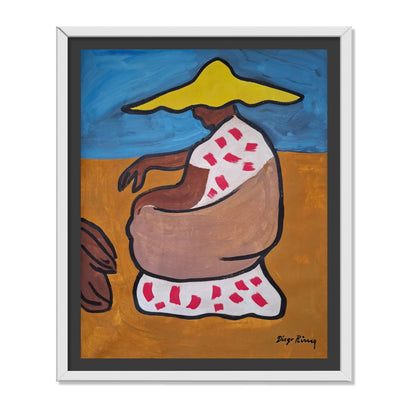 MUJER SENTADA DE PERFIL CON SOMBRERO AMARILLO