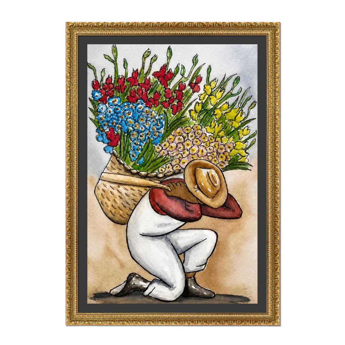OBRERO CARGANDO FLORES