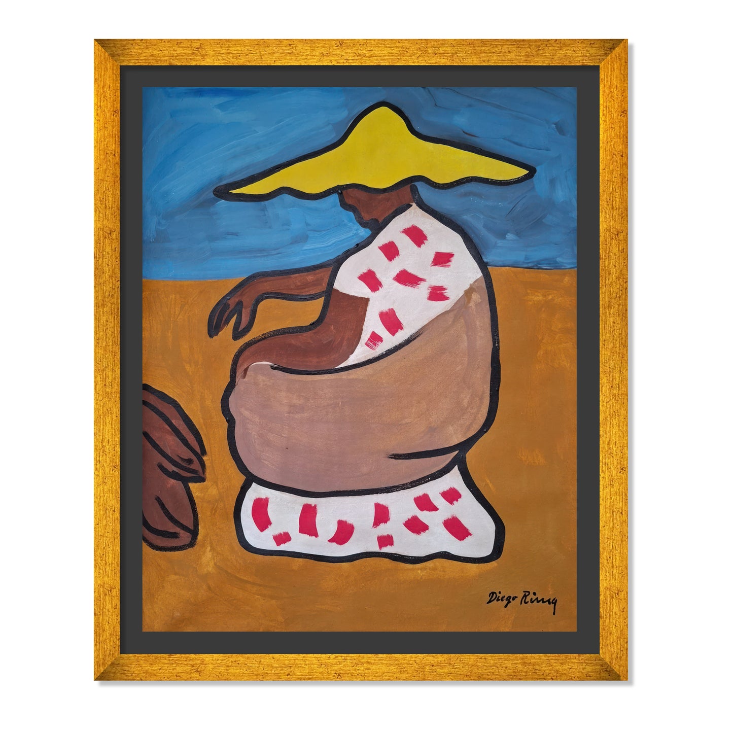 MUJER SENTADA DE PERFIL CON SOMBRERO AMARILLO