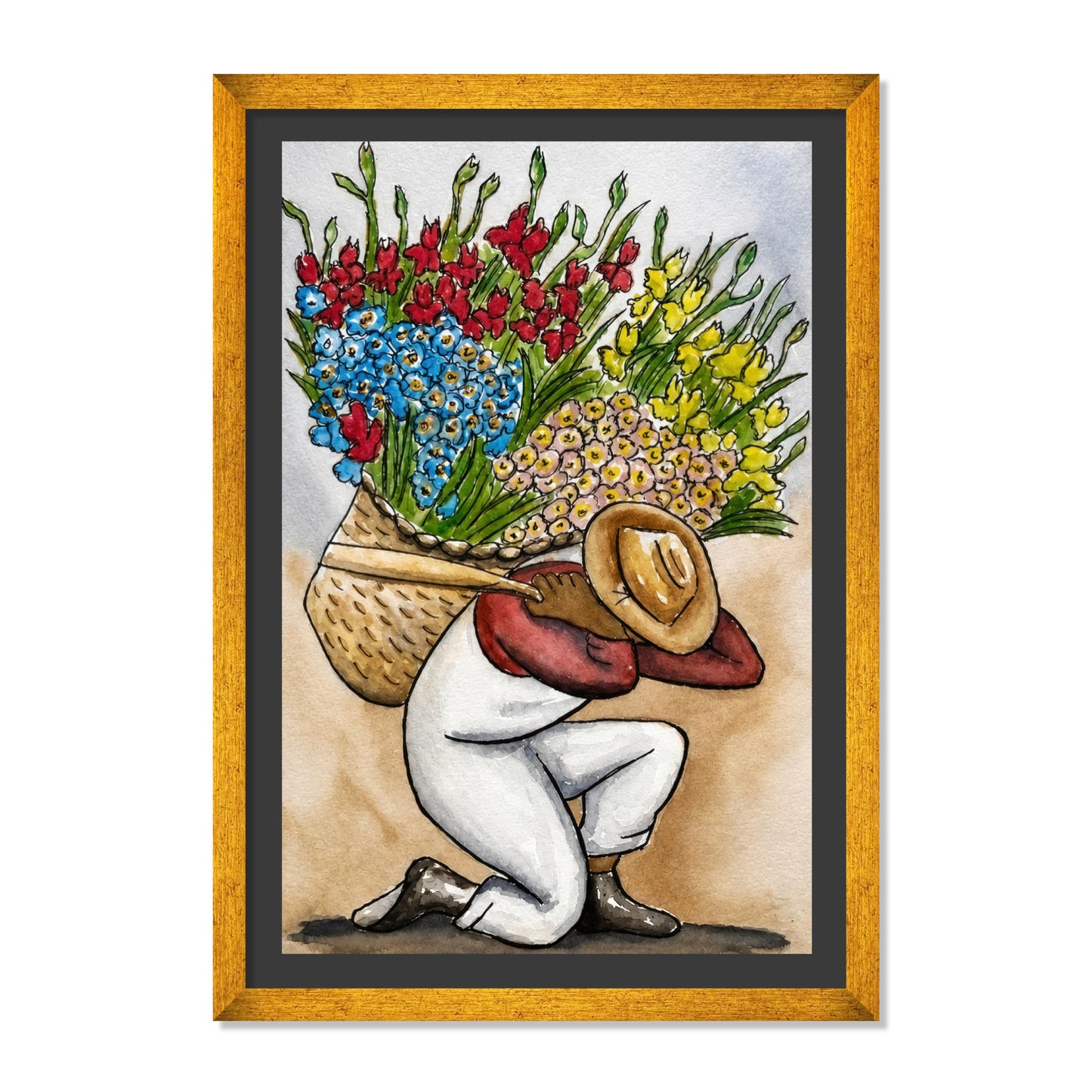 OBRERO CARGANDO FLORES