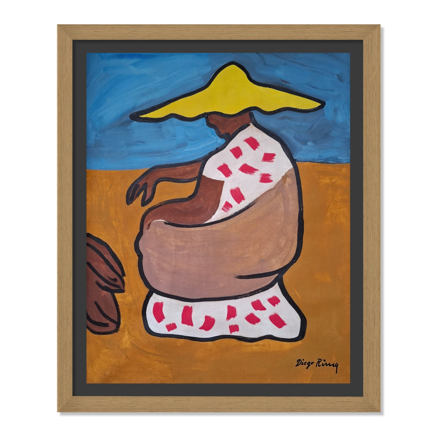 MUJER SENTADA DE PERFIL CON SOMBRERO AMARILLO