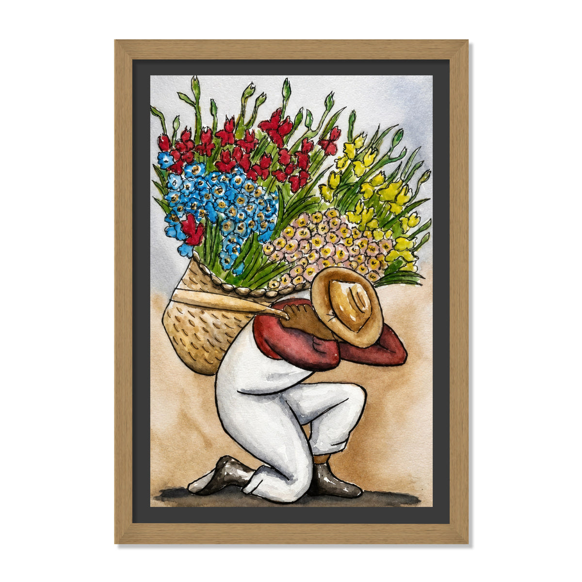 OBRERO CARGANDO FLORES