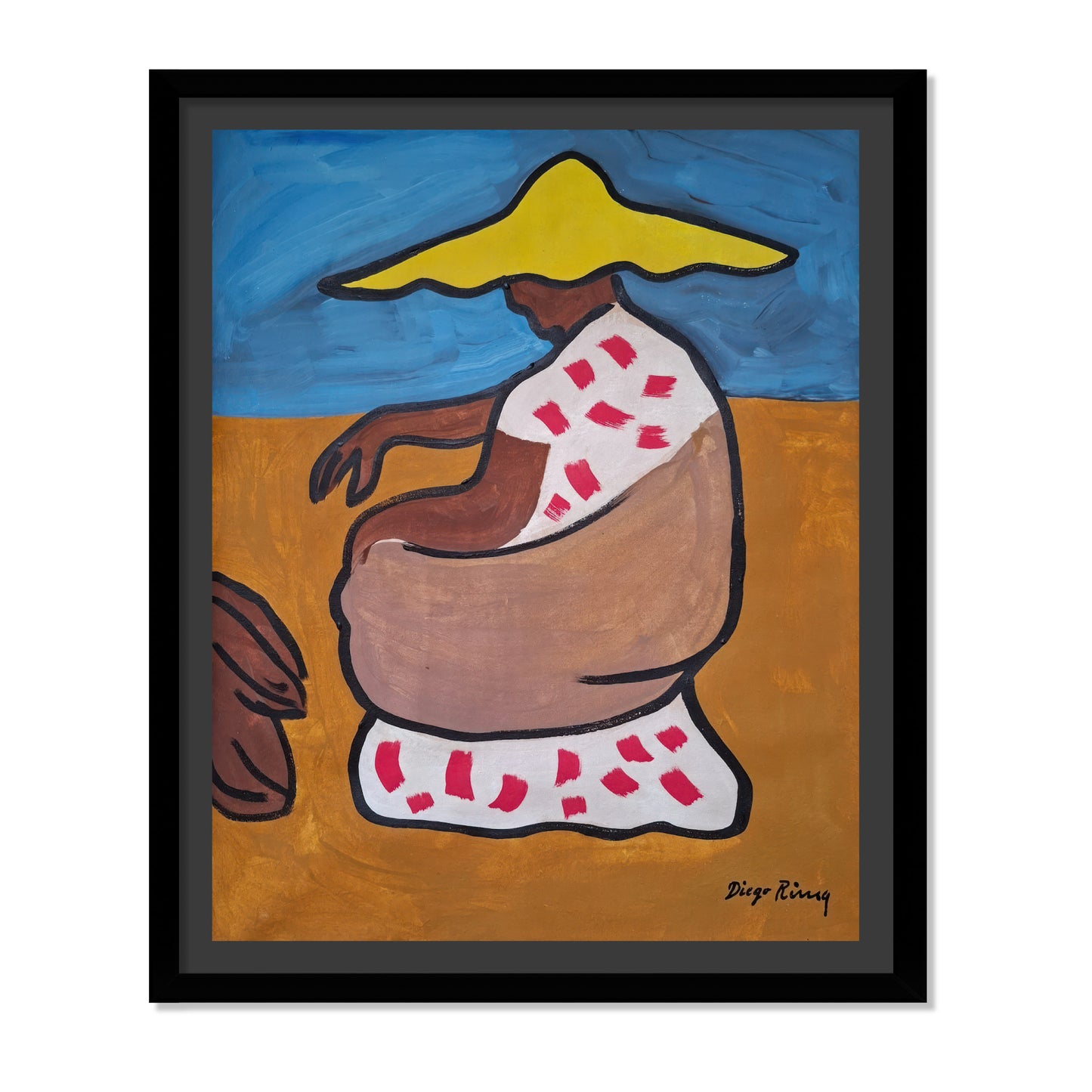 MUJER SENTADA DE PERFIL CON SOMBRERO AMARILLO