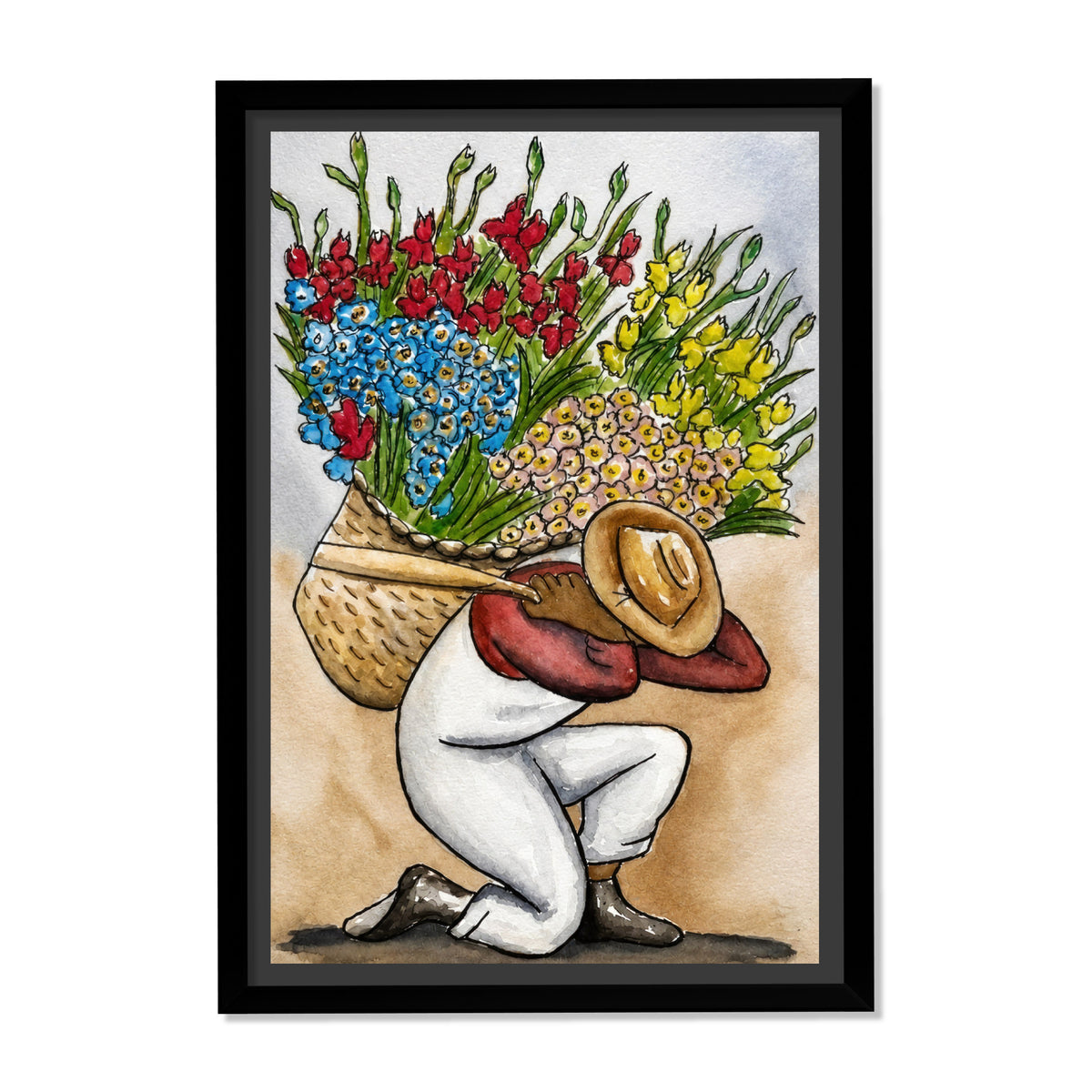 OBRERO CARGANDO FLORES