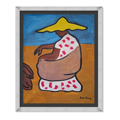 MUJER SENTADA DE PERFIL CON SOMBRERO AMARILLO