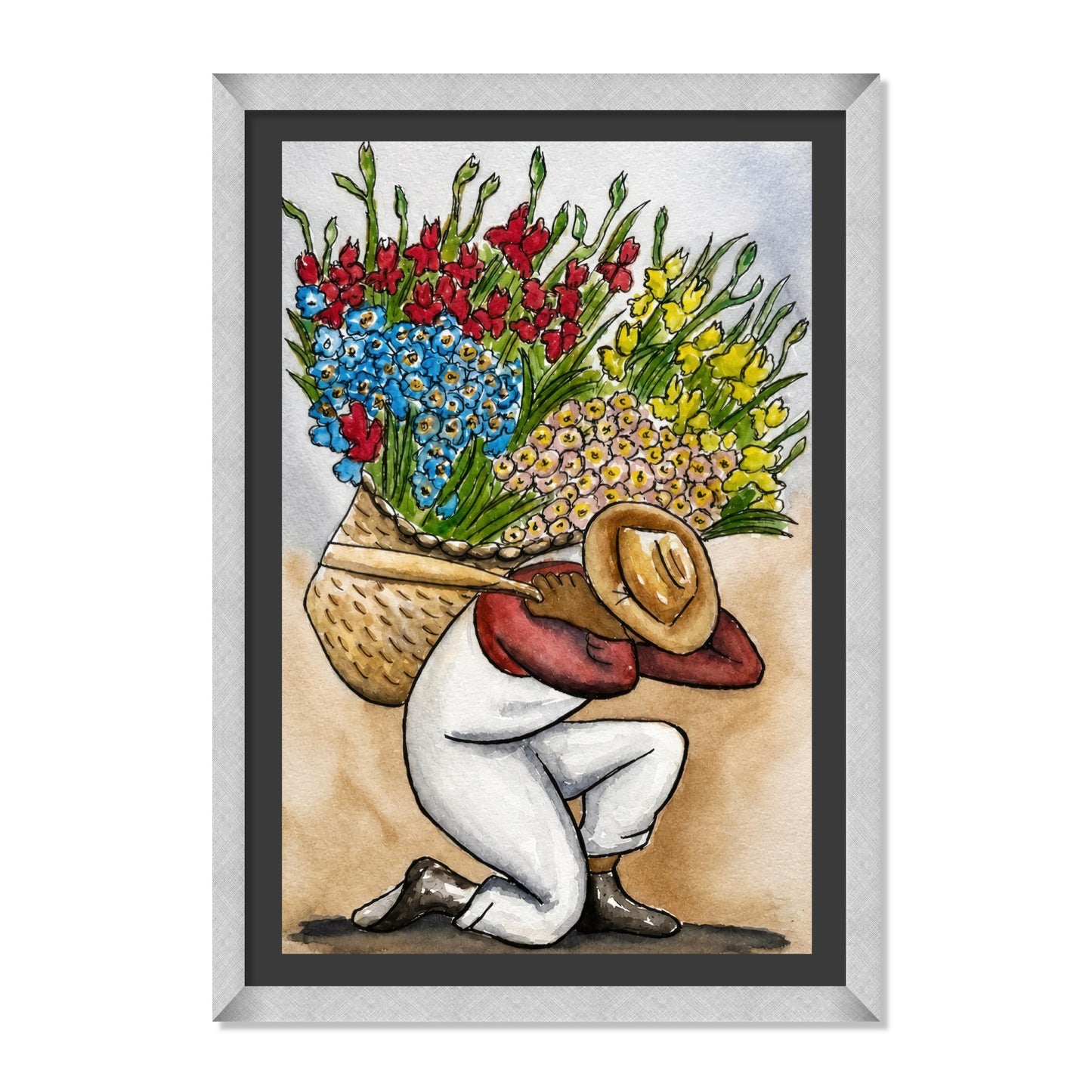 OBRERO CARGANDO FLORES