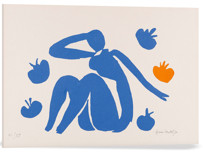DESNUDO AZUL CON MANZANAS
