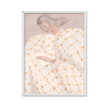 RETRATO FEMENINO EN BLANCO Y NARANJA