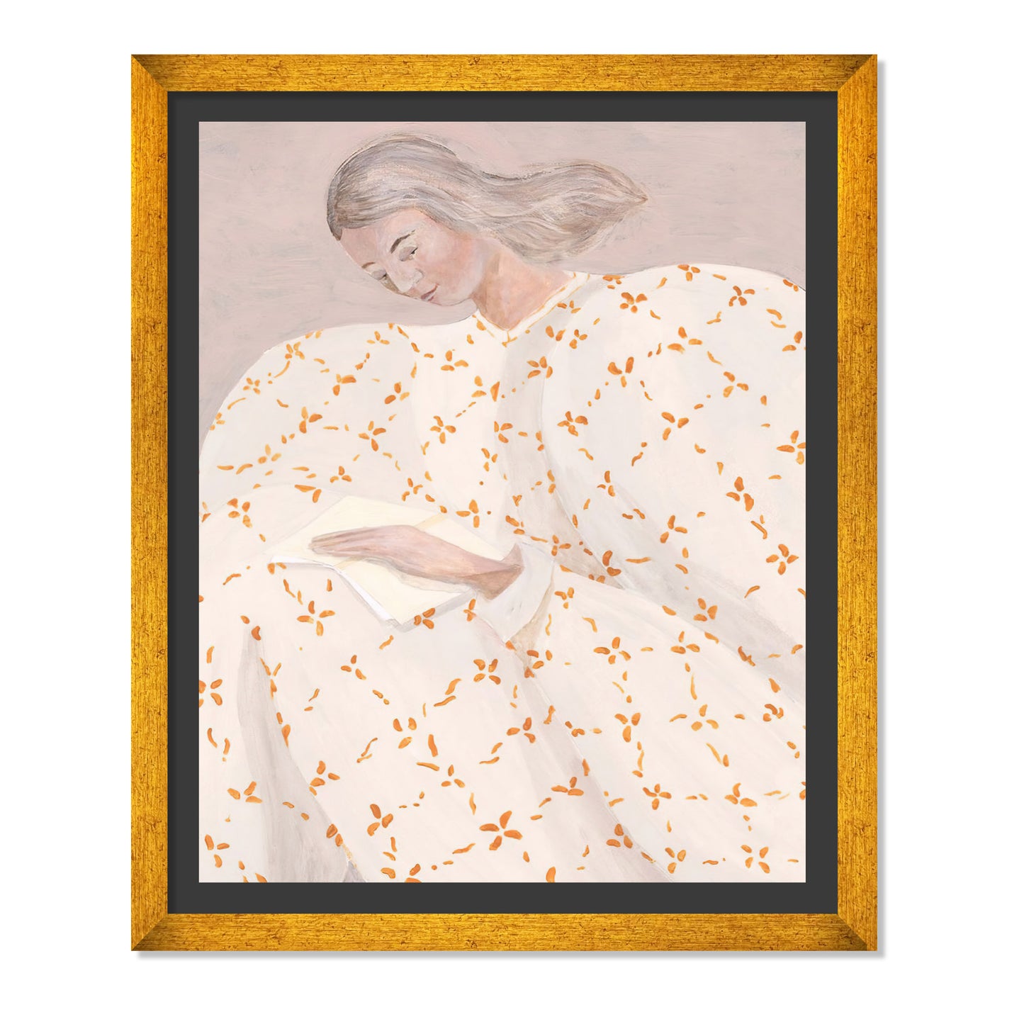 RETRATO FEMENINO EN BLANCO Y NARANJA